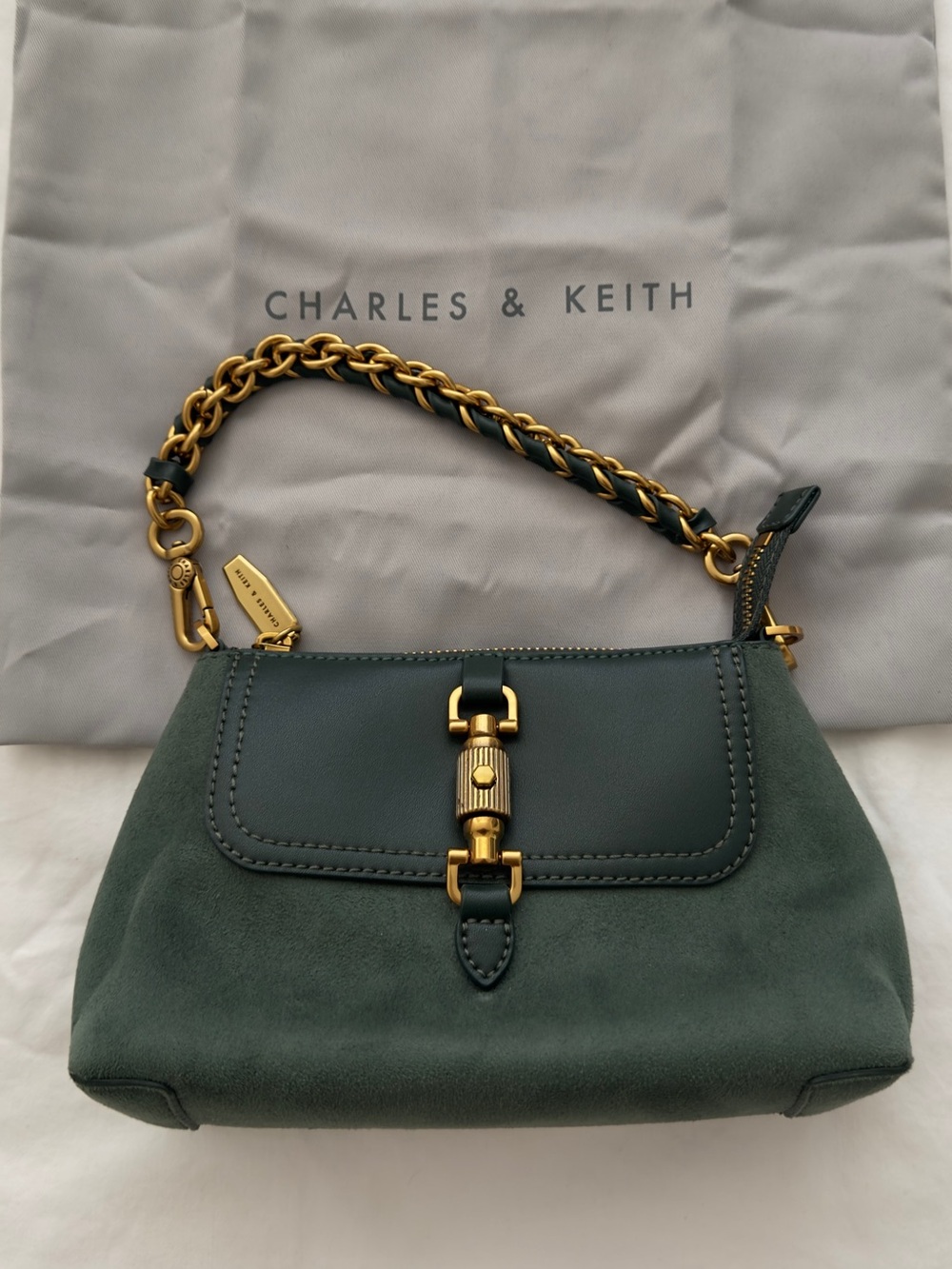 Charles & Keith Green Leather/Suede Crossbody Bag -NEW WITH TAG